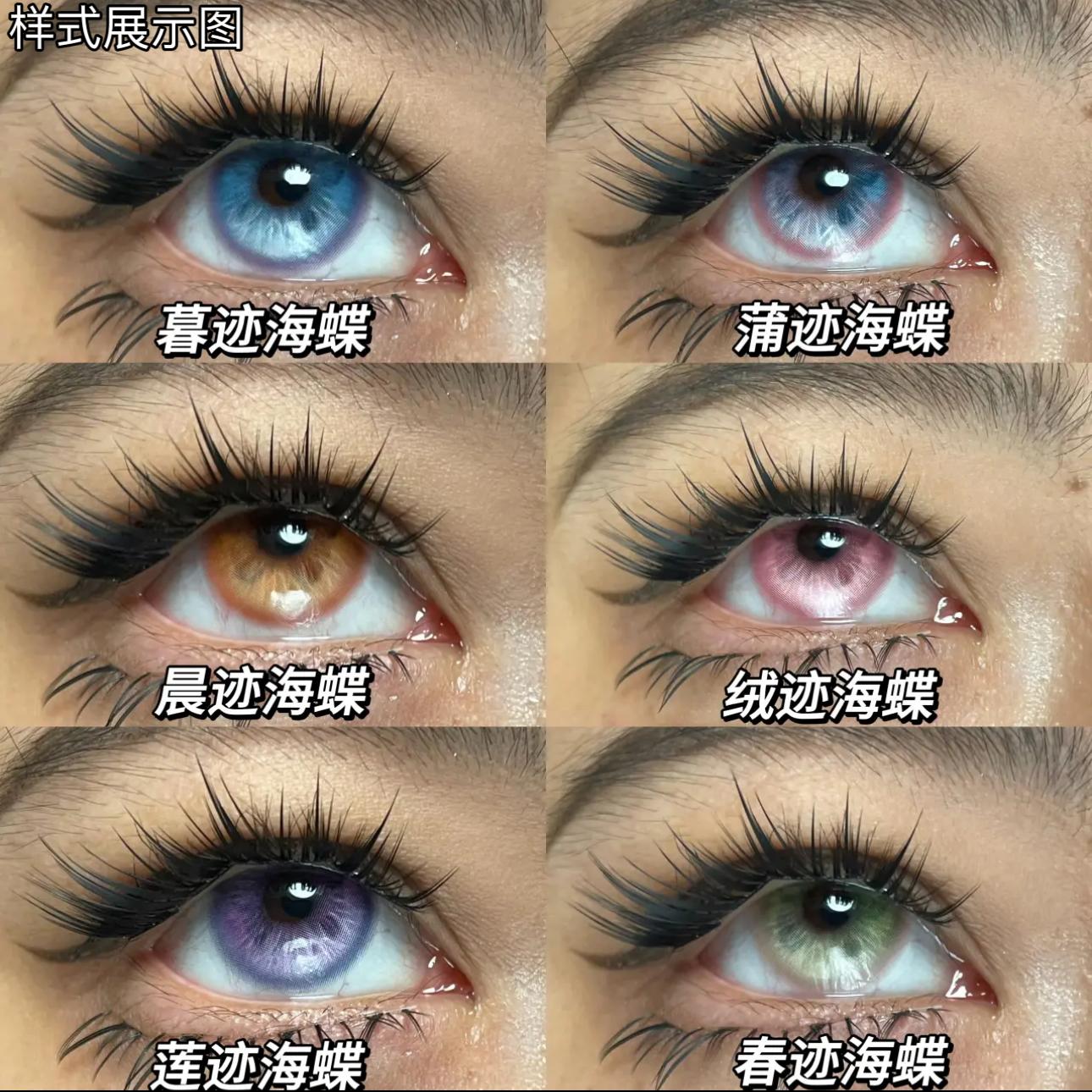 新品现货蝴蝶款漫展美瞳cos显色大直径莲迹海蝶紫绿色橘色男女LV