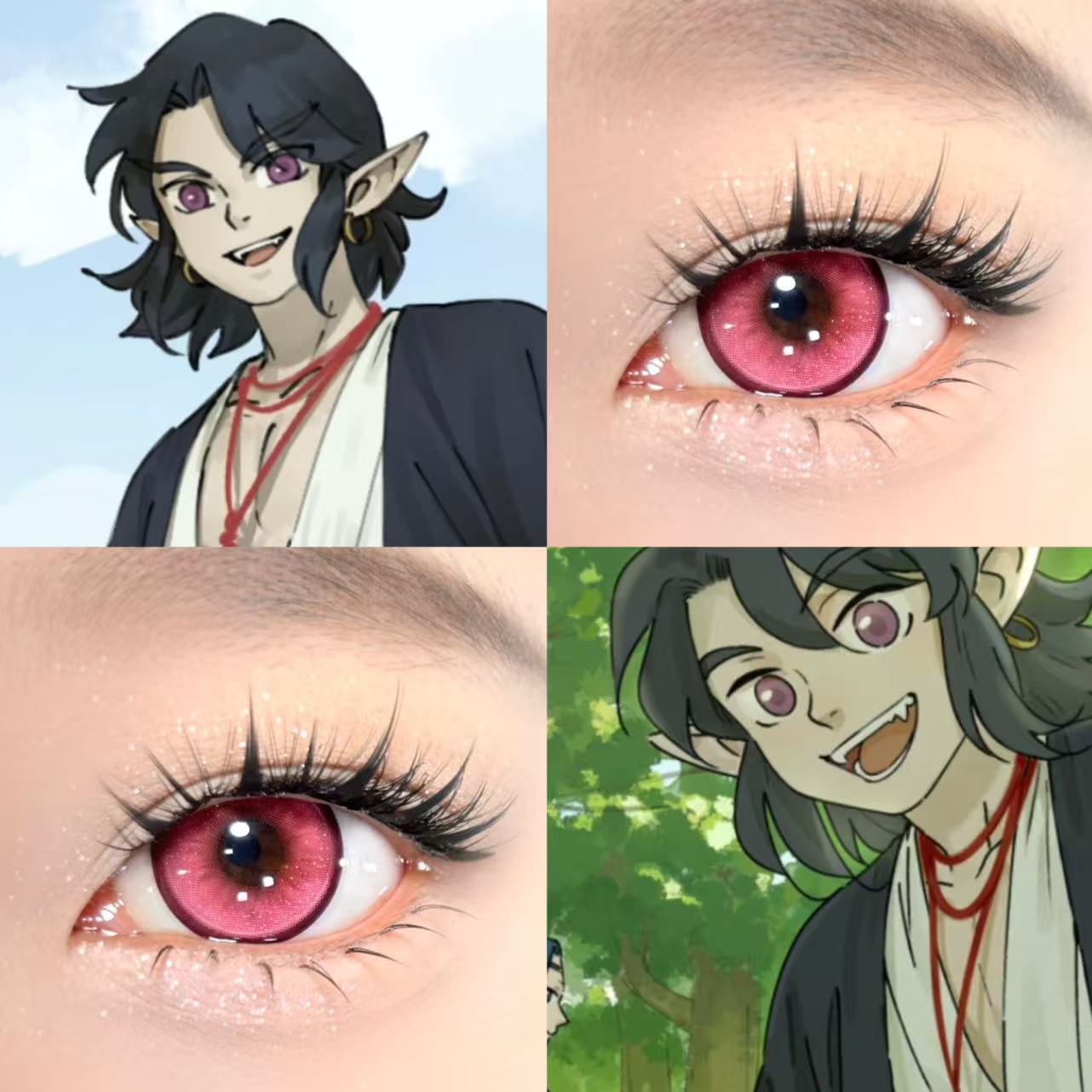 玄离cos美瞳粉色日抛罗小黑战记2男水色粉黛砰砰玫绯红月夜显色JA