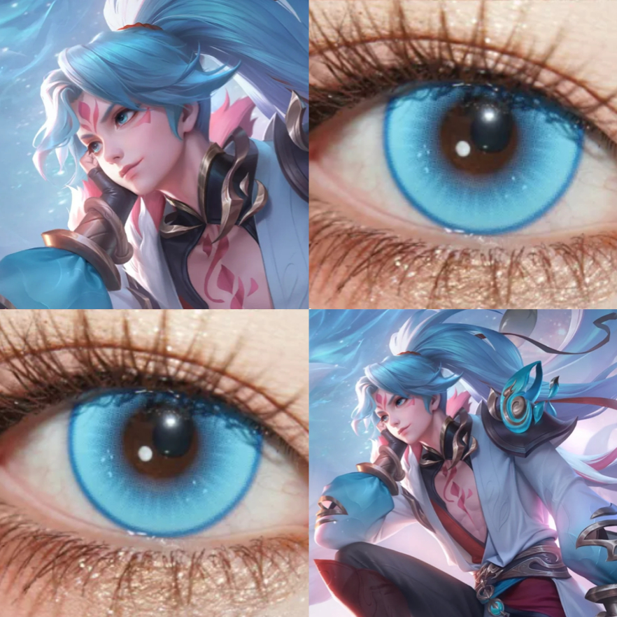 亚连落雪白狼cos美瞳日抛蓝色显王者荣耀元气青温柔彗星蓝漫展JA