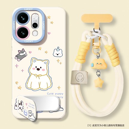 新款适用opporeno15pro手机壳女14/12/13全包镜头RENO11可爱10/9挂绳手链8/7SE外壳保护套后盖OPPO镜子支架