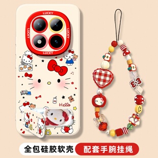 适用于红米note15手机壳新款14pro+镜子支架Note13凯蒂猫12turbo可爱女11全包10卡通9pro硅胶外8保护套带挂绳