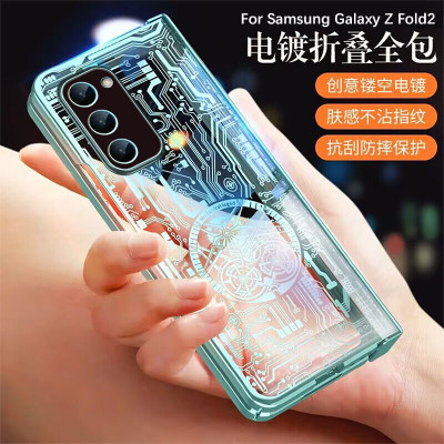 适用三星zfold2手机壳w21折叠屏5g壳膜一体超薄电镀透明GalaxyZFold2保护套W21铰链全包镜头防摔高档男女新款