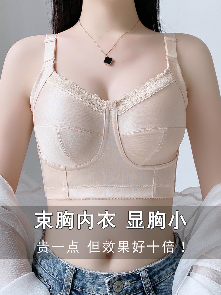 束胸内衣大胸显小夏季薄款全罩杯上托防下垂无痕全包显胸小的文胸