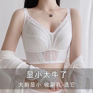 无钢圈调整型文胸 白色大胸显小内衣女聚拢收副乳防下垂全罩杯薄款