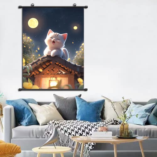 可爱ins风猫咪挂画极简无框墙上挂墙竖款宿舍卧室出租房装饰画