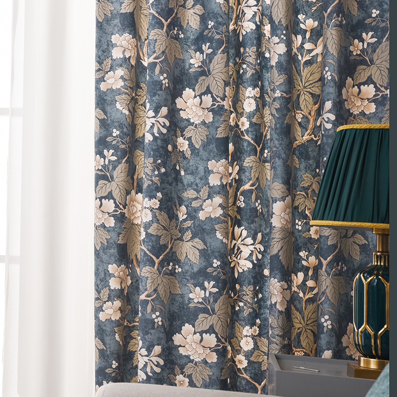 纯棉加厚帆布遮光田园风格客厅落地定制新款复古中式古典古风窗帘