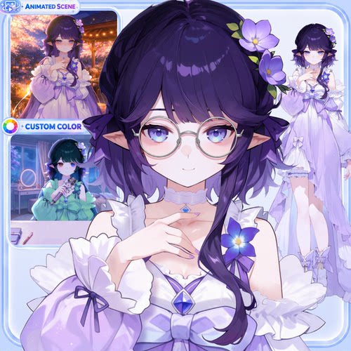 live2d虚拟主播成品公皮紫裙少女抖音直播虚拟形象设计虚拟主播