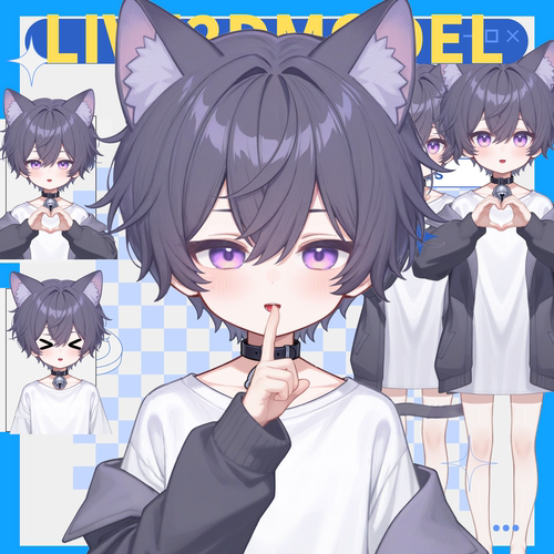 live2d虚拟主播成品公皮男紫猫正太皮套抖音直播虚拟形象设计主播