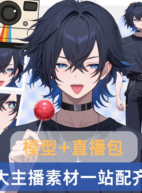 live2d虚拟主播成品公皮黑发男皮套抖音直播虚拟形象设计虚拟主播