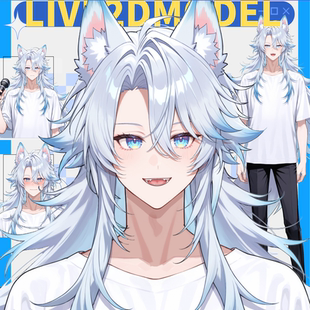 live2d虚拟主播成品公皮男白蓝少年皮套抖音直播虚拟形象设计主播