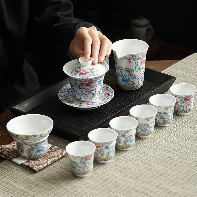 陶瓷掐丝银珐琅彩功夫茶具套装