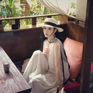 平頂草帽女夏季 海邊沙灘度假大帽檐防曬遮陽帽子時尚 禮帽 法式