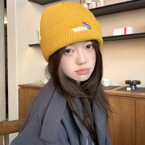 闪电刺绣针织帽女秋冬款保暖护耳