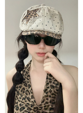 星星豹纹贴布前进帽女