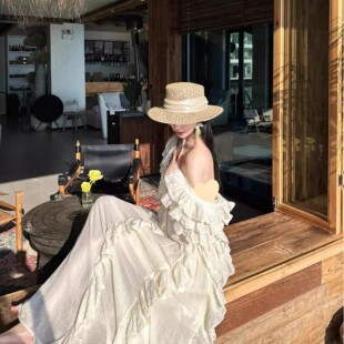 GN法式 平顶草帽女草编海边度假沙滩帽高级感防晒遮阳英伦礼帽子