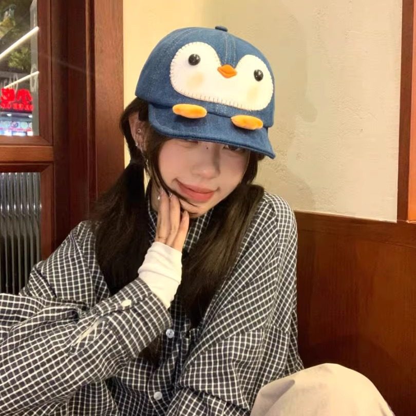 GN自制可爱呆萌腮红卡通小企鹅翻檐棒球帽女甜美百搭鸭舌帽显脸小