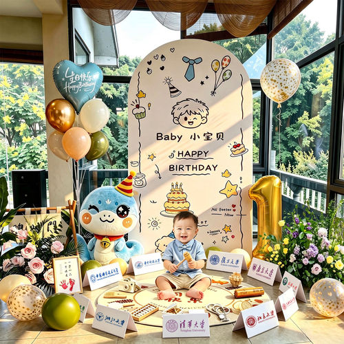 蛇宝韩系周岁生日布置装饰氛围感背景kt板场景婴儿抓周礼男孩女1