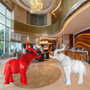 玻璃钢切面大象摆件抽象动物几何造型雕塑公园林商场迎宾门口装 饰