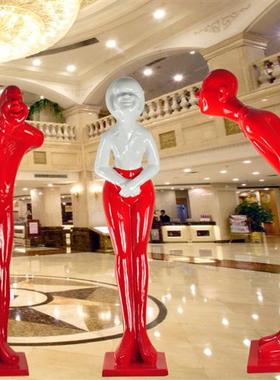 玻璃钢鞠躬迎宾人物雕塑酒店餐厅开业礼门口招财树脂落地摆件