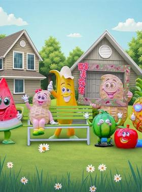 户外卡通水果草莓西瓜苹果雕塑农场蔬菜白菜辣椒茄子玉米南瓜模型