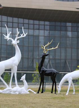 抽象仿真梅花鹿摆件售楼部户外小品美陈园林景观装饰玻璃钢大雕塑