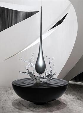 酒店大堂水滴不锈钢大摆件客厅水纹装饰品玻璃钢金属落地雕塑定制