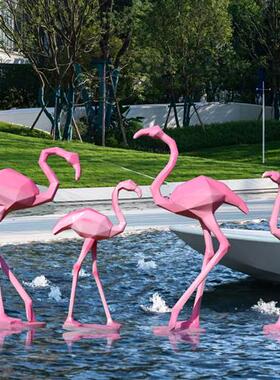 仿真玻璃钢几何火烈鸟雕塑园林景观水池白鹭丹顶鹤仙鹤装饰大摆件