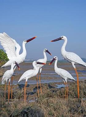 室外仿真仙鹤雕塑水景池塘白鹤装饰假山花园售楼部玻璃钢白鹭摆件