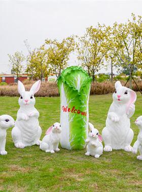 户外仿真兔子雕塑玻璃钢花园庭院草坪园林装饰景观白菜发光兔摆件