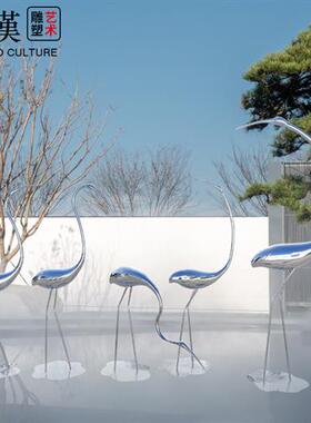 不锈钢丹顶仙鹤白鹭鸟雕塑公园林售楼部处水池景金属装饰摆件户外