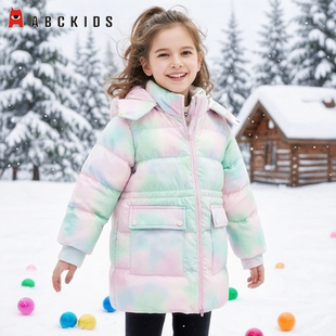 商场同款abckids童装2025冬季新款女童中长款加厚保暖羽绒服外套