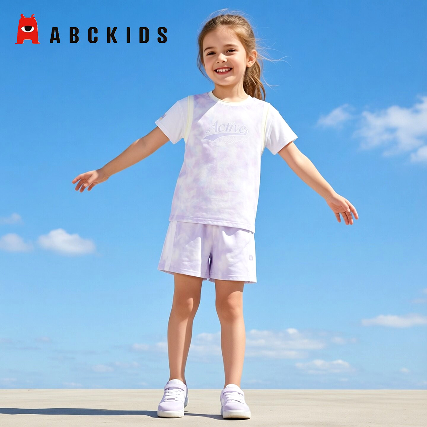 商场同款Abckids女童夏季休闲套装时尚洋气减龄短袖短裤两件套