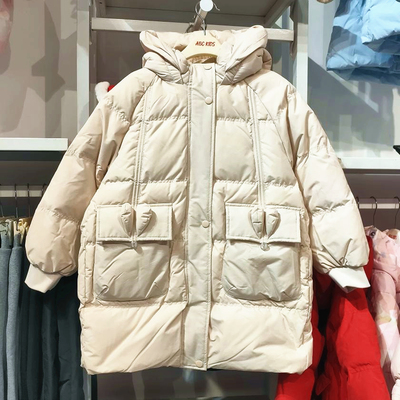 商场同款Abckids中长款连帽羽绒服2025冬季新款工装口袋百搭外套