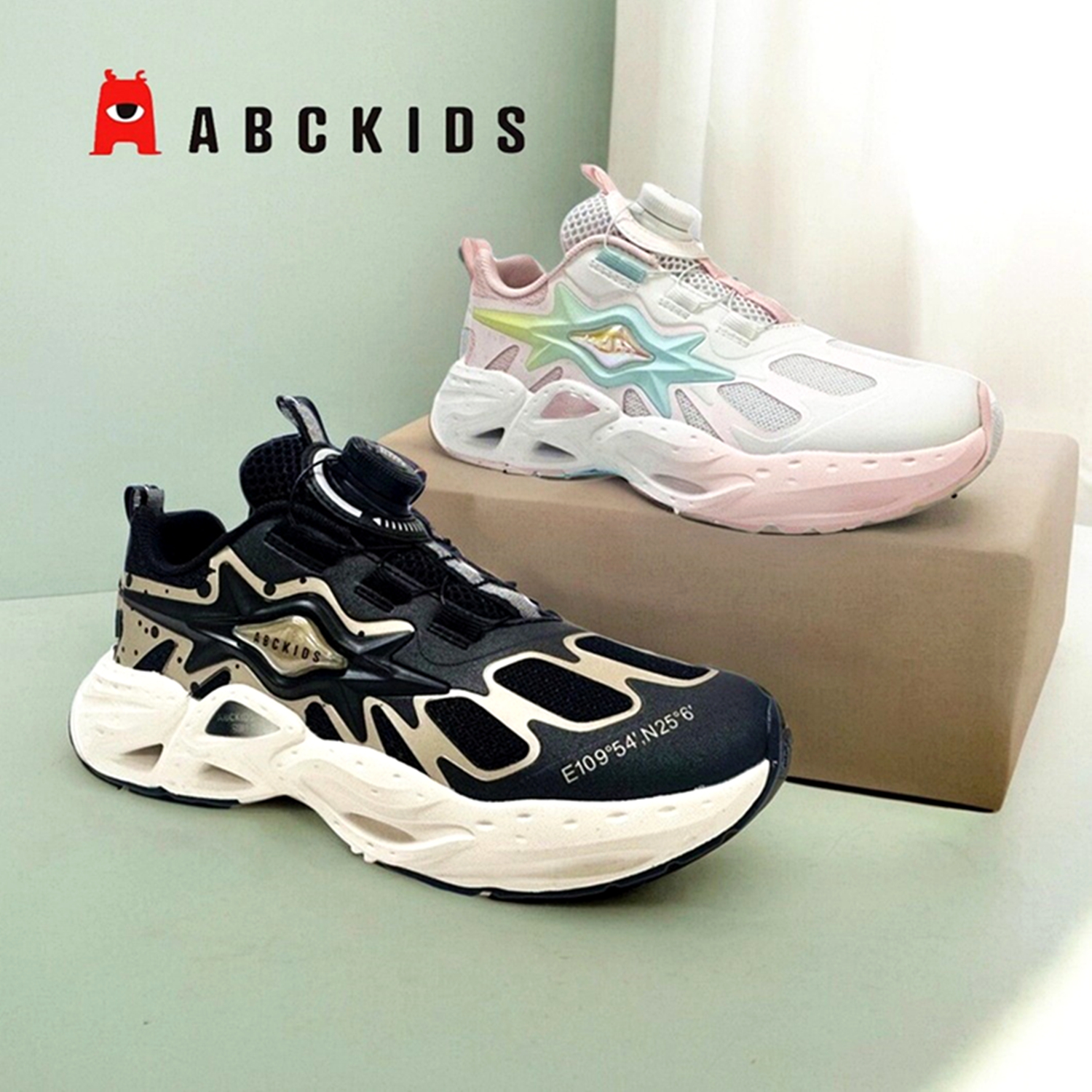 ABCKIDS儿童运动鞋网面透气旋转纽扣女童男童休闲跑步鞋