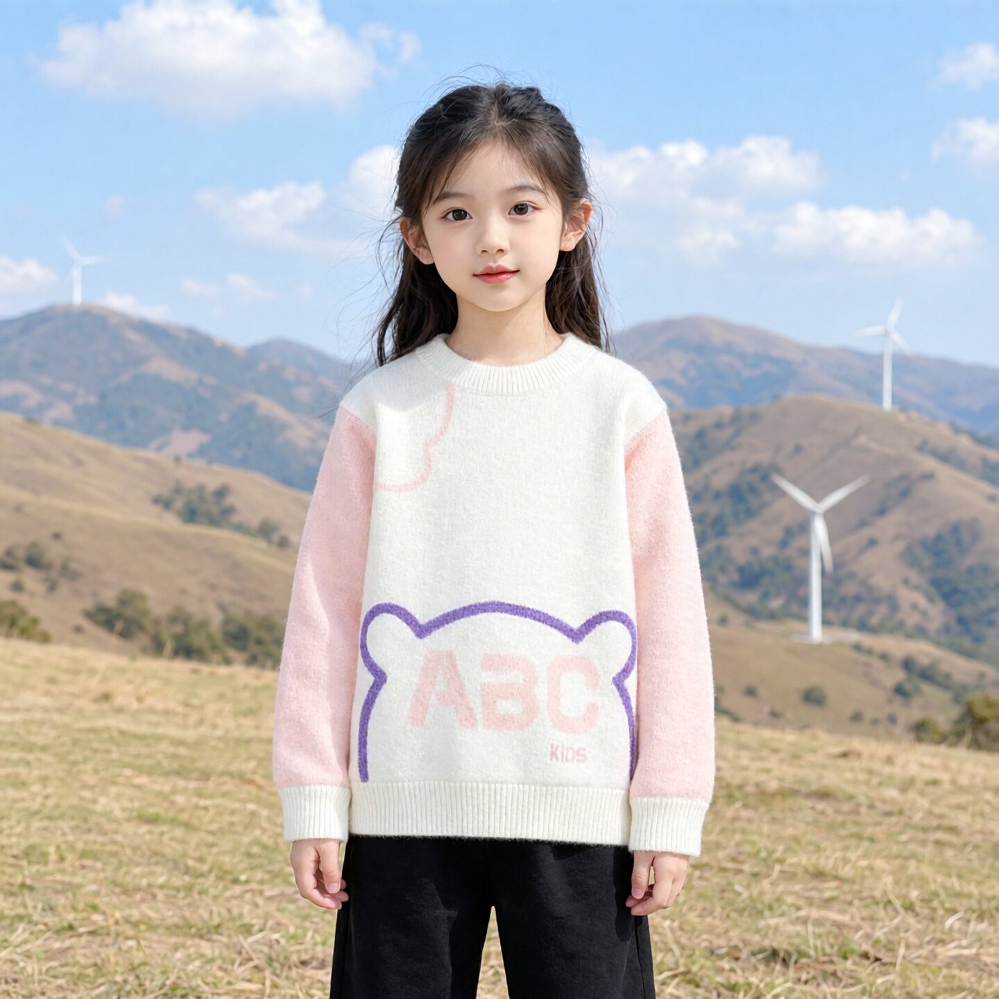 Abckids女童秋冬圆领套头毛衣图片