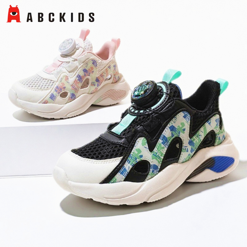 abckids儿童童鞋2025夏季新款女童春秋款网面旋转纽扣男童运动鞋