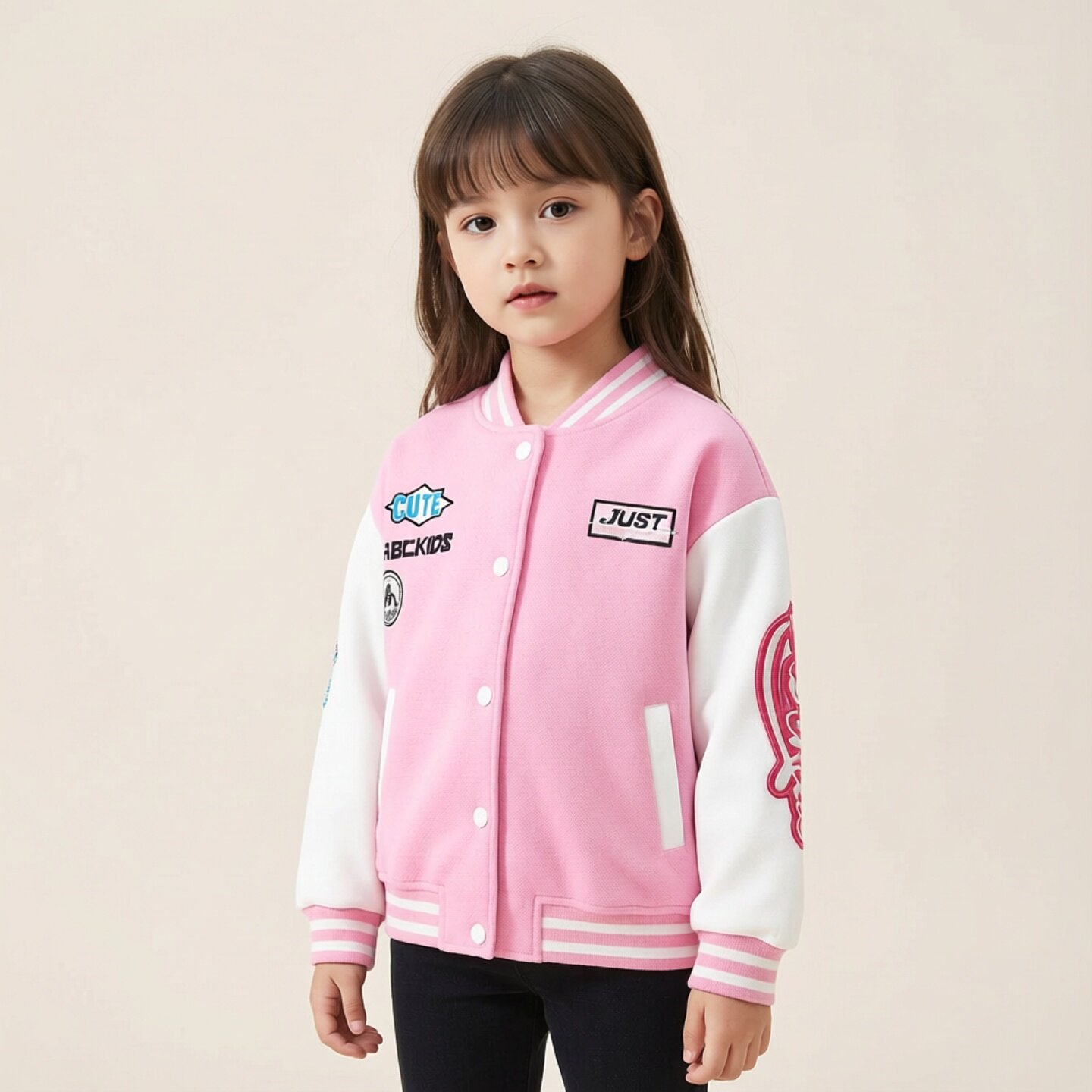 商场同款Abckids女童复古拼色徽章棒球服外套学院风夹克春秋款