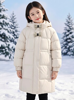 商场同款abckids童装2025冬季新款女童中长款厚保暖羽绒服外套