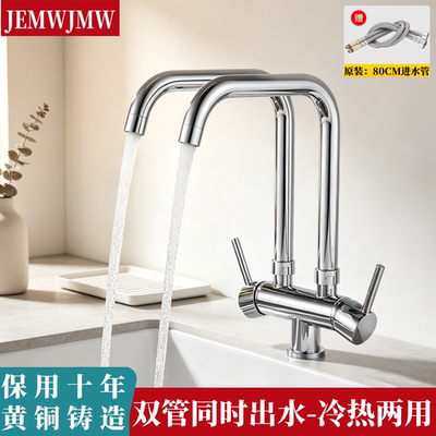 厨房水龙头冷热水双管双头水槽洗菜池洗菜盆龙头可旋转双控双出水