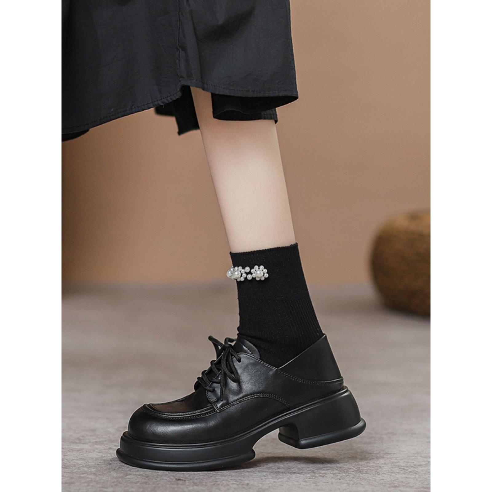 真皮厚底乐福鞋女2025新款