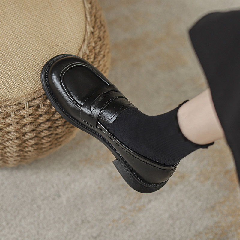 品牌真皮英伦小皮鞋女2025秋新款一脚蹬平底单鞋黑色乐福鞋豆豆鞋,女鞋,乐福鞋（豆豆鞋）,淘宝优惠券,粉丝福利购,淘宝优惠卷