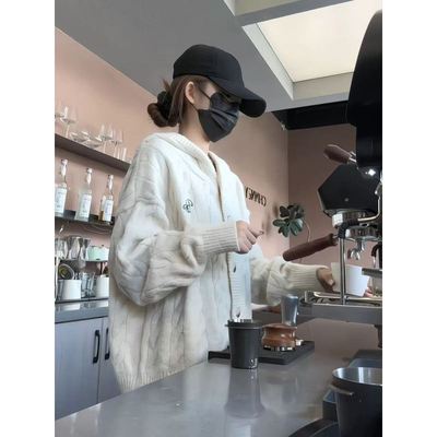 2025新款宽松慵懒风软糯连帽外搭毛衣女秋冬针织开衫毛织外套上衣