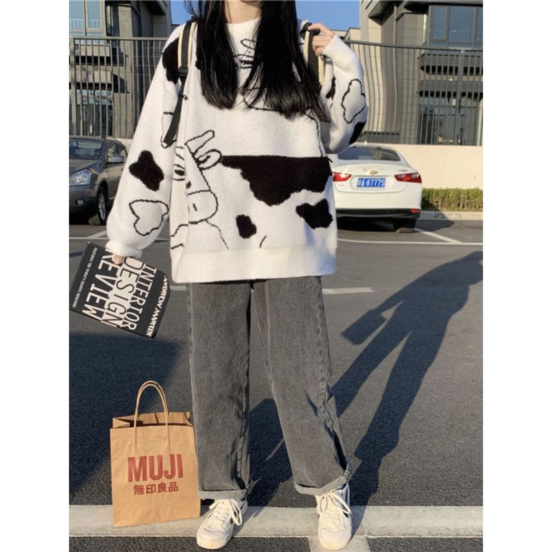 2025新款奶牛毛衣女洋气宽松学生森系针织外套ins潮秋冬外穿韩版
