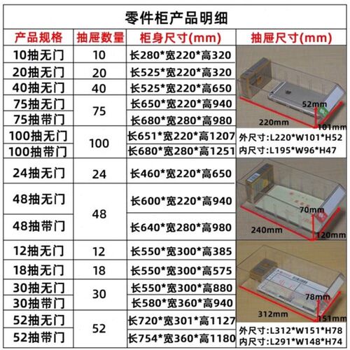 奇凌抽屉式样品零件柜加厚五金电子元件K柜螺丝配件柜铁皮零件柜