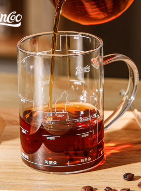 bincoo玻璃咖啡杯挂耳专用刻度杯子热美式高硼硅马克杯透明带把手