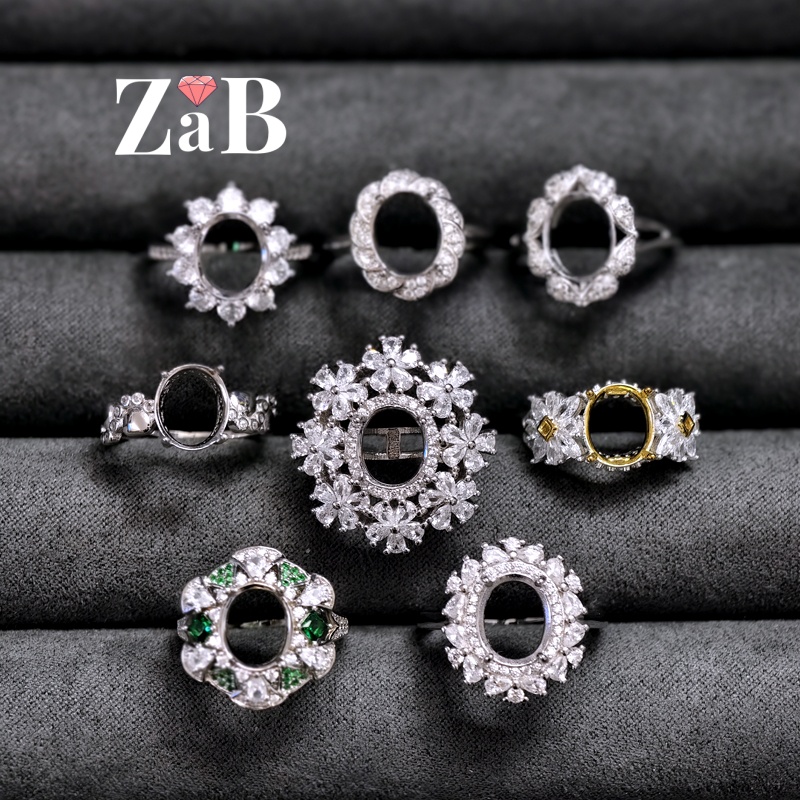 【镶口：8X10mm】重工镶嵌925纯银镀18K金通体戒指空托指环托活口