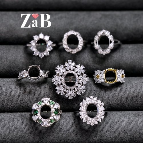 【镶口：8X10mm】重工镶嵌925纯银镀18K金通体戒指空托指环托活口