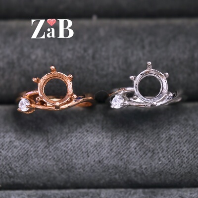 六爪一颗钻圆形6mm/8mm戒指戒托女925纯银镀18K金饰品手饰托空台