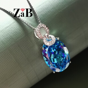 斯里兰卡蓝宝石吊坠时尚潮流朋克达人925纯银镀18K白金饰品