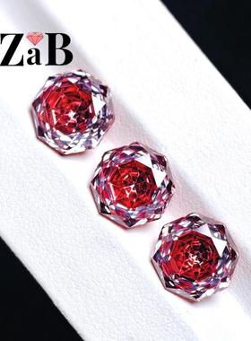 【夹心玫瑰】非凡洋红色玫瑰切八边高精切千禧切异形裸钻戒面宝石
